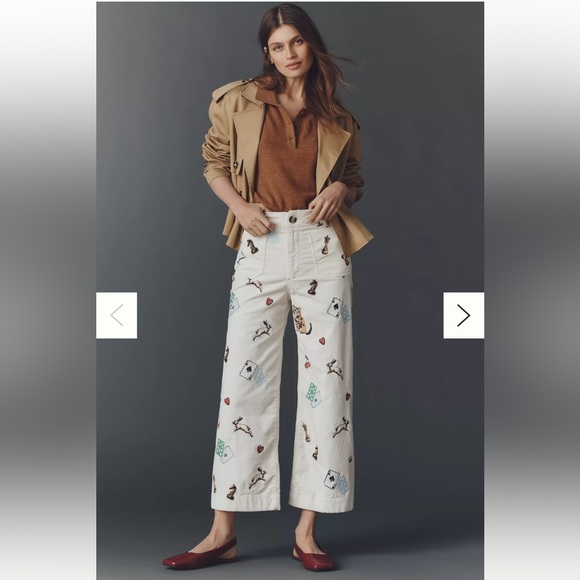 ANTHROPOLOGIE Maeve The Colette Corduroy Printed Wide Leg Pants - Picture 2 of 13